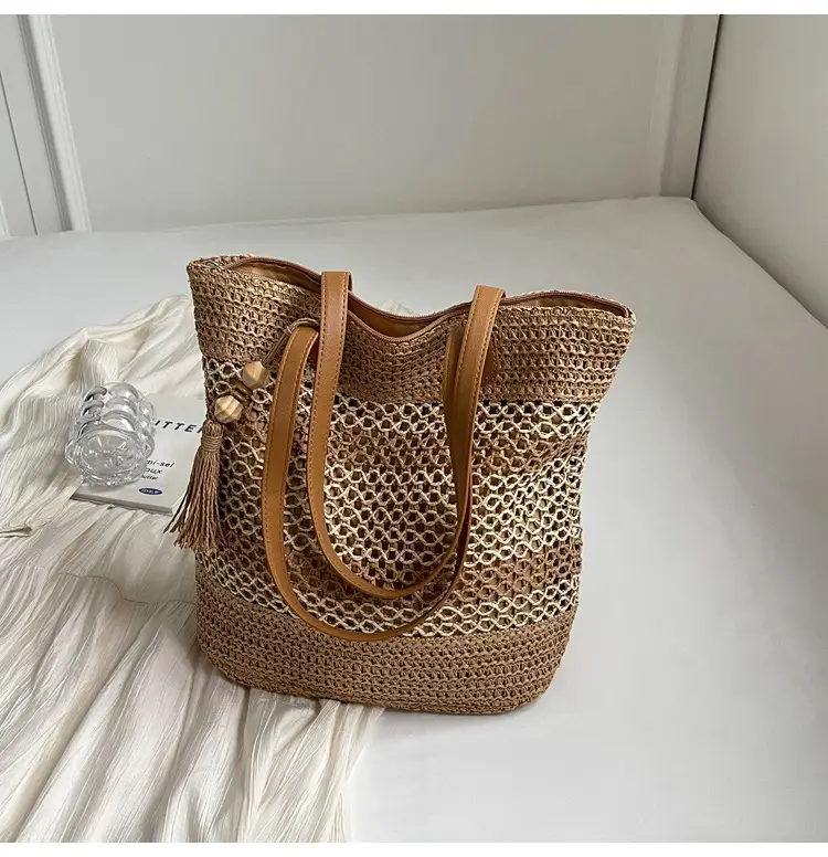 Women Straw Woven Beach Bag Large Capacity Tote Bucket — feature 28