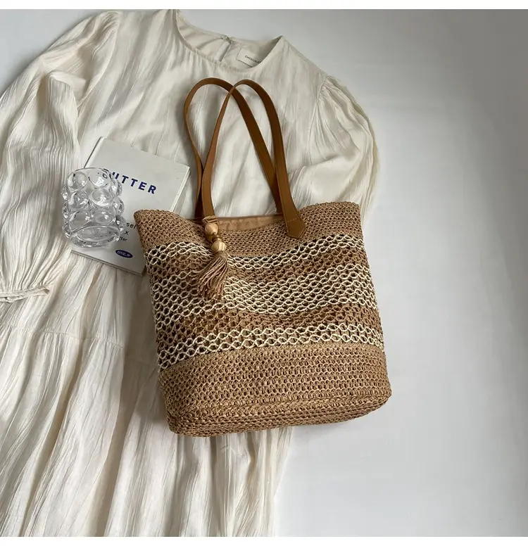 Women Straw Woven Beach Bag Large Capacity Tote Bucket — feature 29