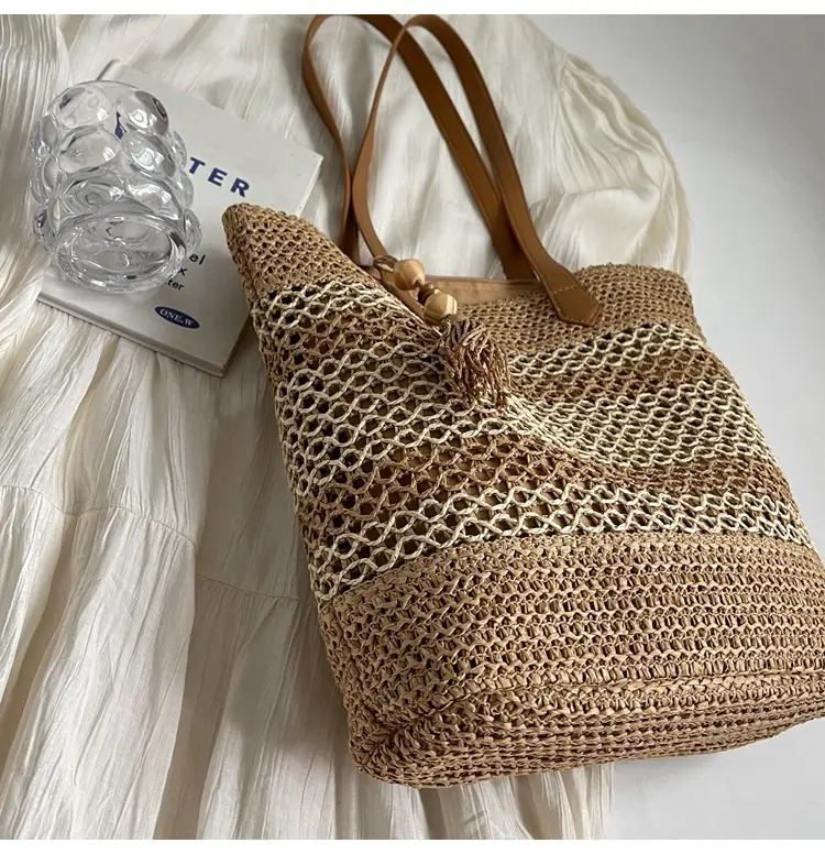 Women Straw Woven Beach Bag Large Capacity Tote Bucket — feature 31