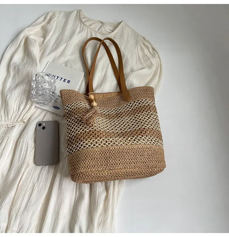 Women Straw Woven Beach Bag Large Capacity Tote Bucket — feature 32