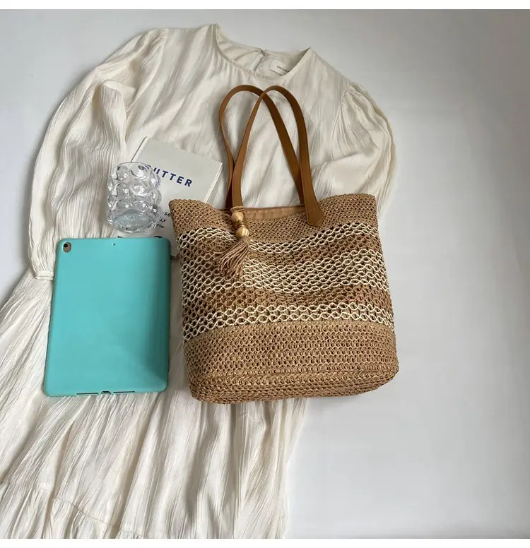 Women Straw Woven Beach Bag Large Capacity Tote Bucket — feature 34