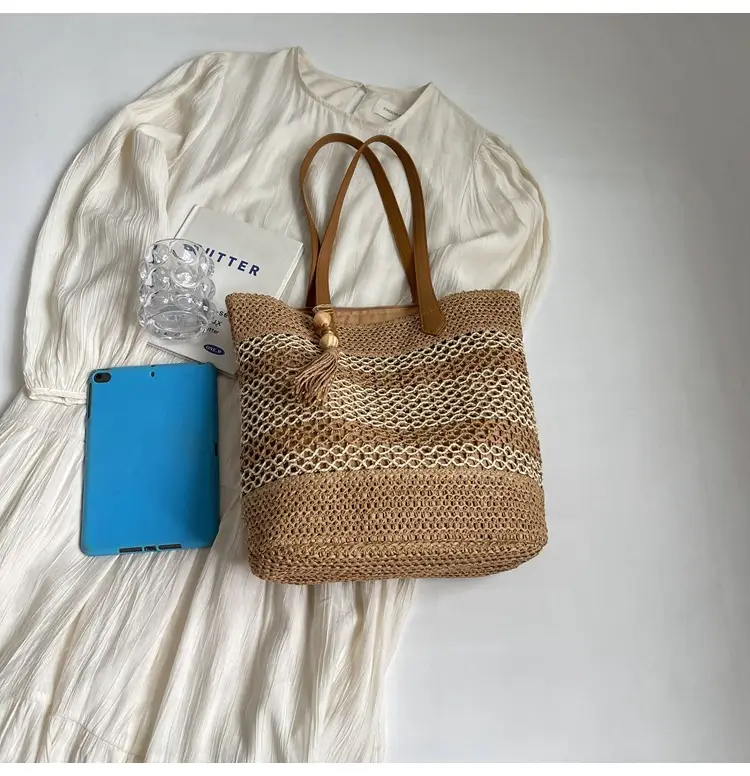 Women Straw Woven Beach Bag Large Capacity Tote Bucket — feature 35