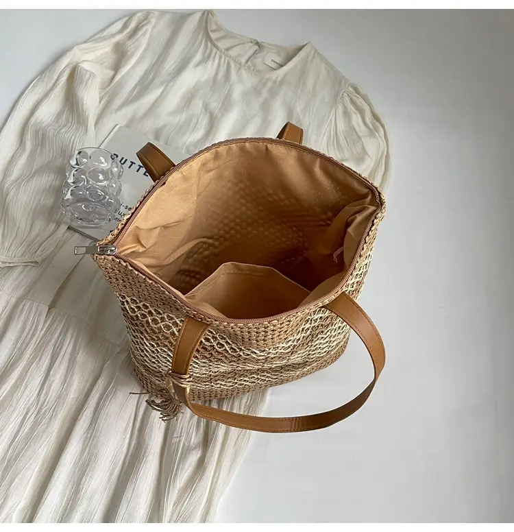 Women Straw Woven Beach Bag Large Capacity Tote Bucket — feature 36