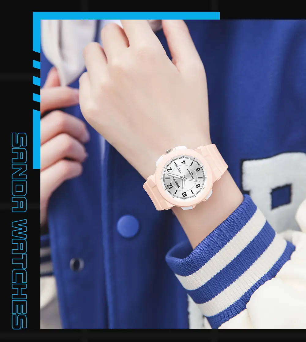 Sanda Pink Water Resistant Electronic Wristwatch for Men Women — feature 6