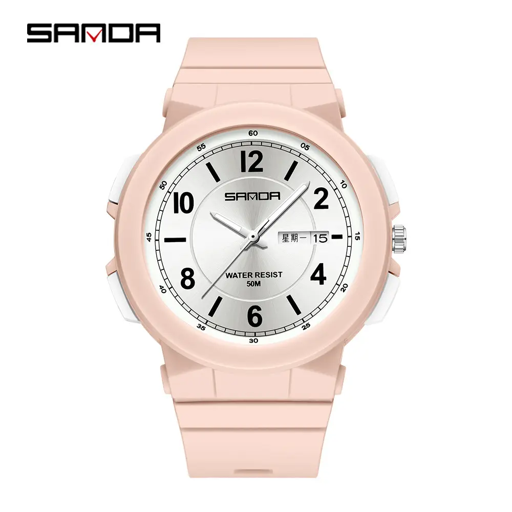 Sanda Pink Water Resistant Electronic Wristwatch for Men Women - Image 3