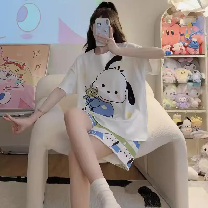 Women Pink Floral Crewneck Pajamas 2025 Summer - Image 42