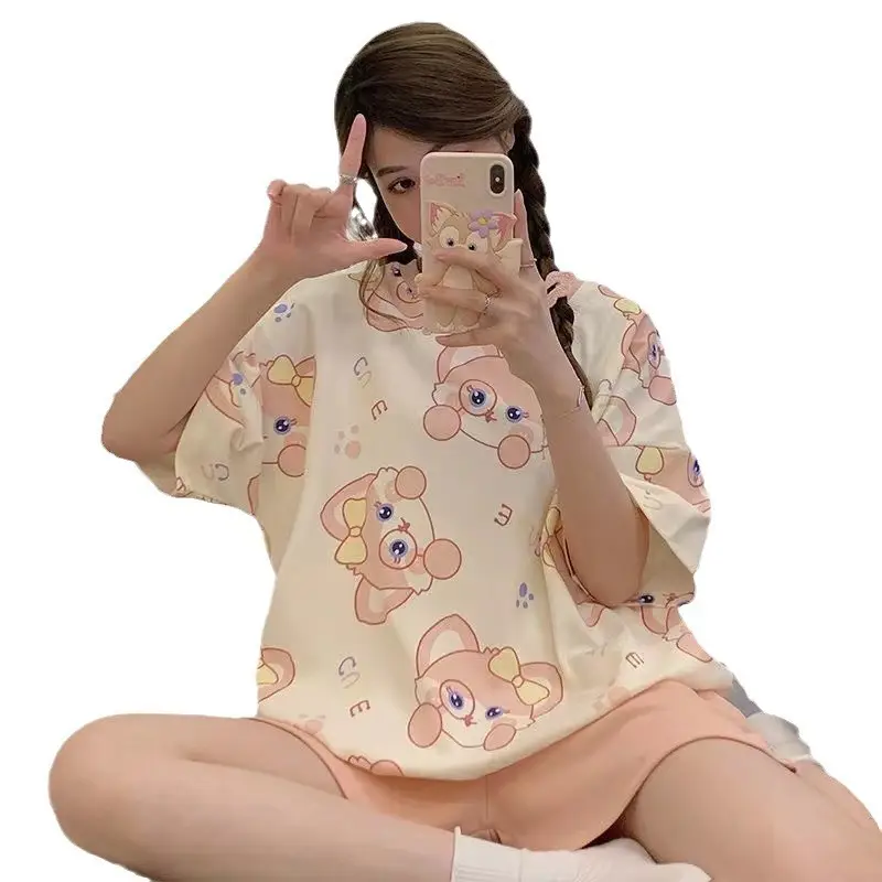 Women Pink Floral Crewneck Pajamas 2025 Summer - Image 69