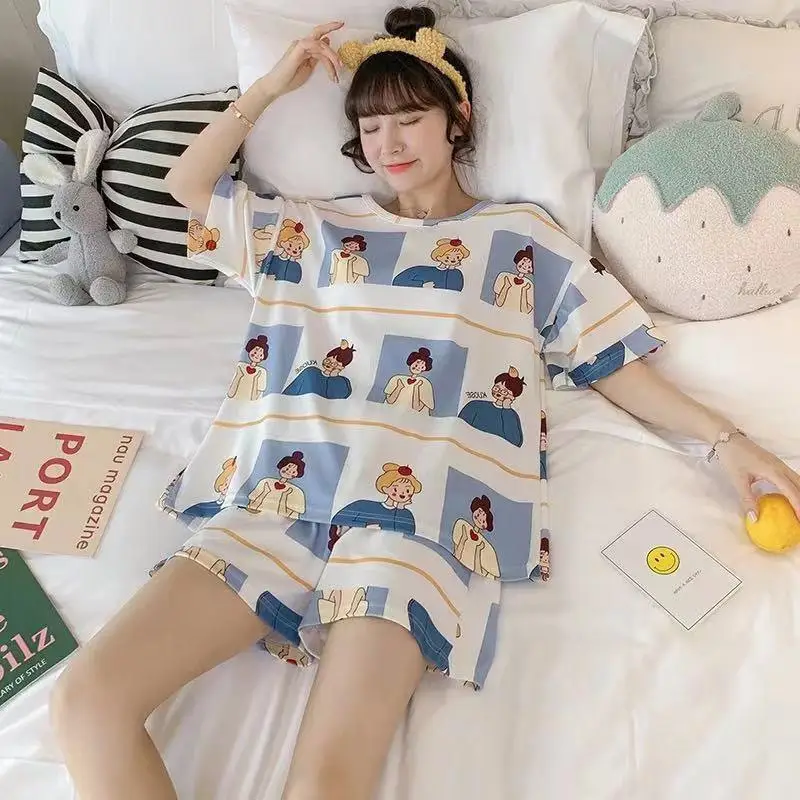 Women Pink Floral Crewneck Pajamas 2025 Summer - Image 11