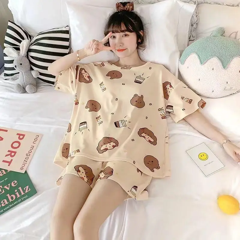 Women Pink Floral Crewneck Pajamas 2025 Summer - Image 12