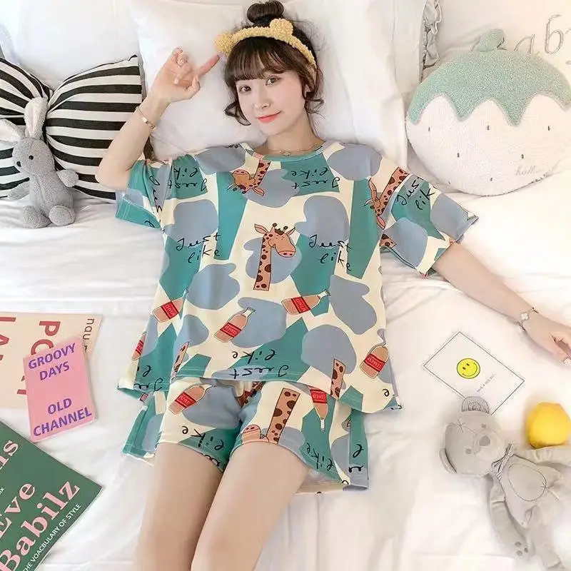 Women Pink Floral Crewneck Pajamas 2025 Summer - Image 13