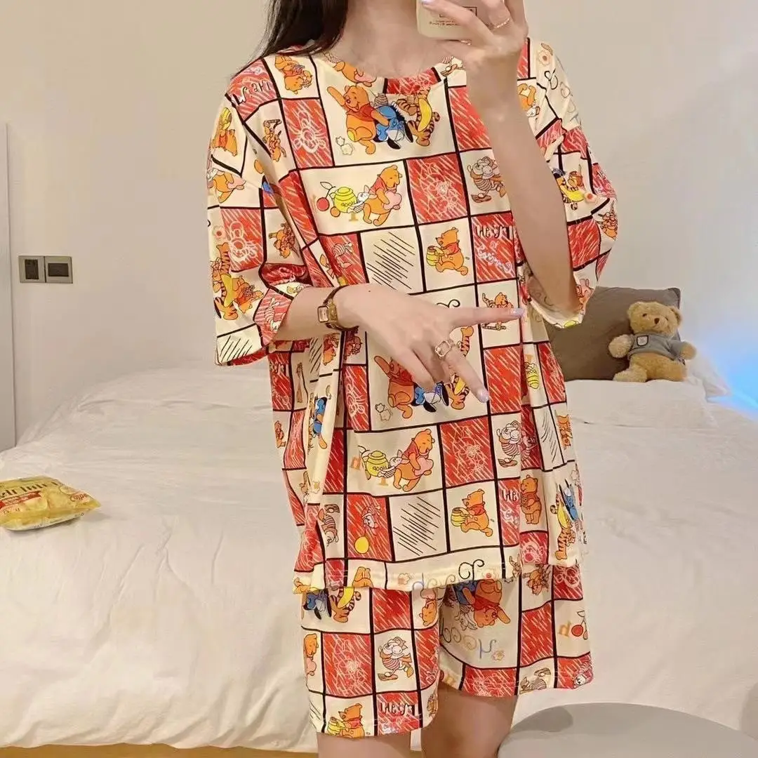 Women Pink Floral Crewneck Pajamas 2025 Summer - Image 16