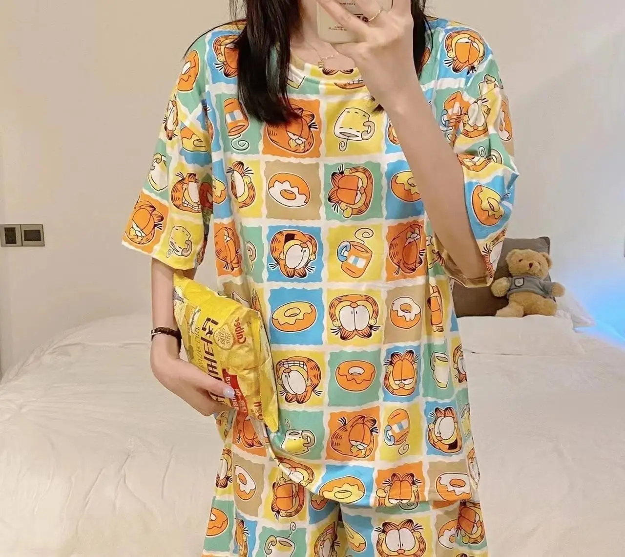 Women Pink Floral Crewneck Pajamas 2025 Summer - Image 17