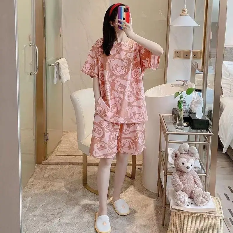 Women Pink Floral Crewneck Pajamas 2025 Summer - Image 19