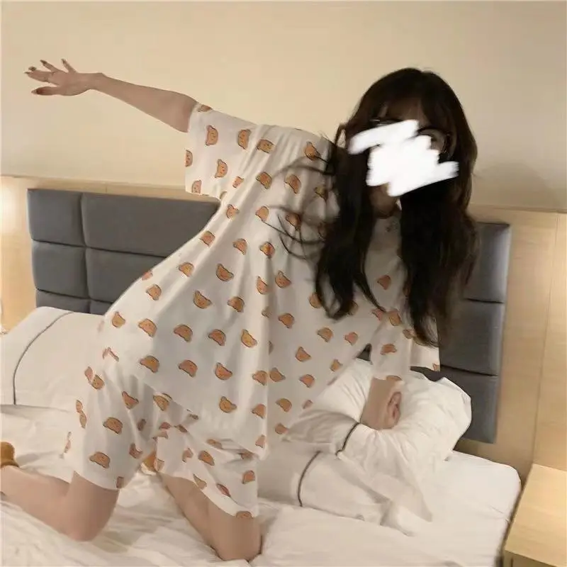 Women Pink Floral Crewneck Pajamas 2025 Summer - Image 20