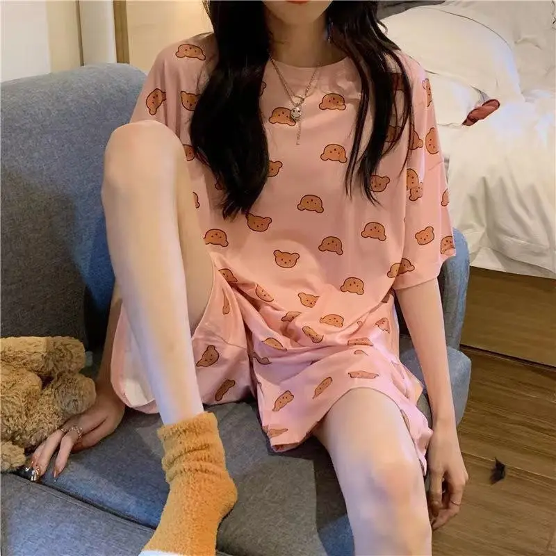 Women Pink Floral Crewneck Pajamas 2025 Summer - Image 21
