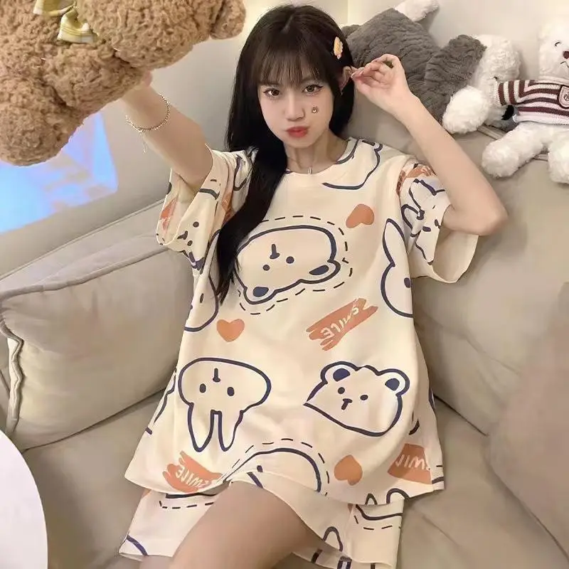Women Pink Floral Crewneck Pajamas 2025 Summer - Image 26