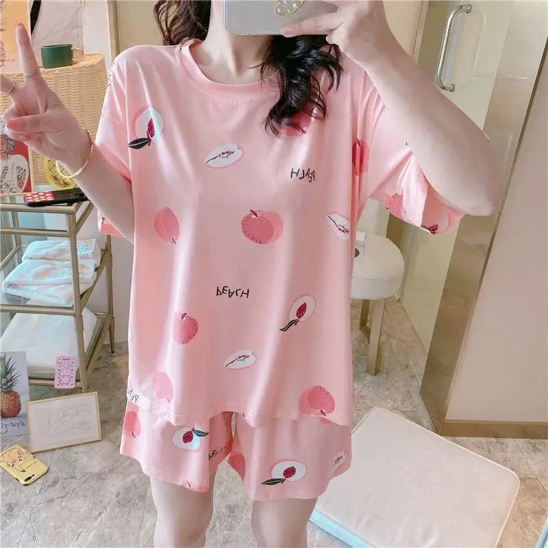 Women Pink Floral Crewneck Pajamas 2025 Summer - Image 3