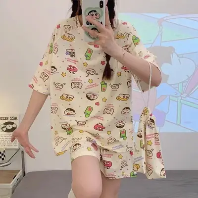 Women Pink Floral Crewneck Pajamas 2025 Summer - Image 34