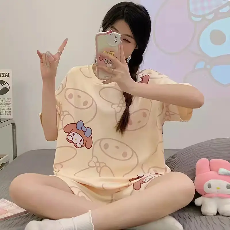 Women Pink Floral Crewneck Pajamas 2025 Summer - Image 37