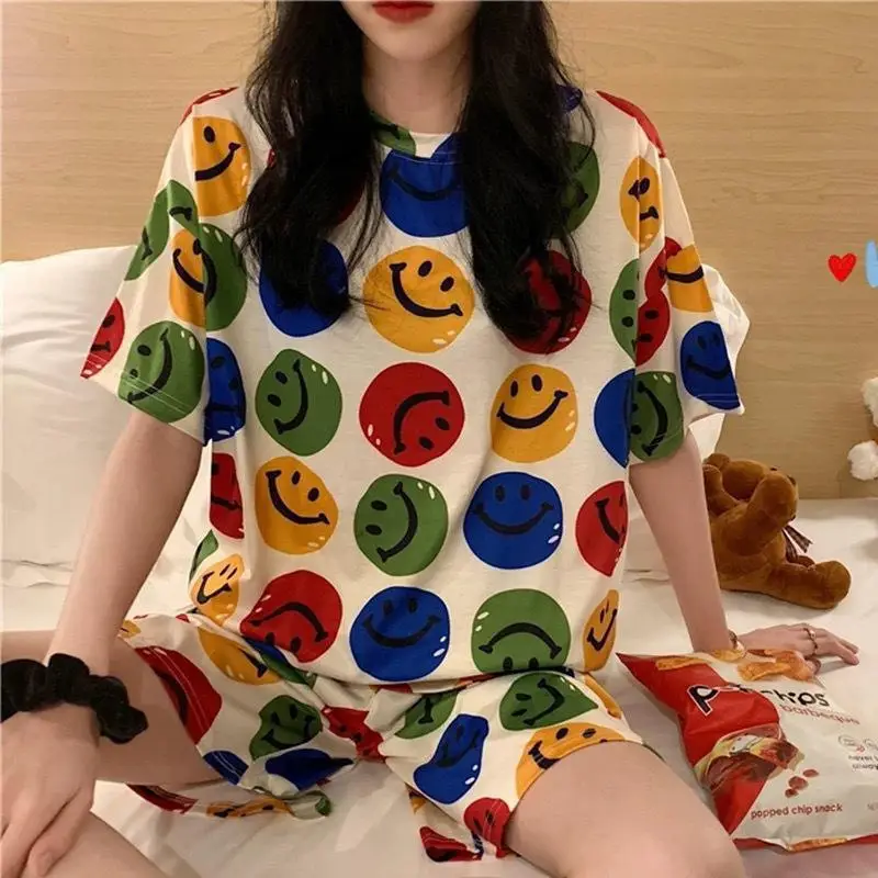 Women Pink Floral Crewneck Pajamas 2025 Summer - Image 4