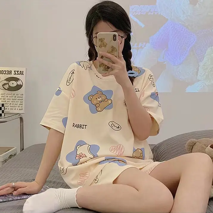 Women Pink Floral Crewneck Pajamas 2025 Summer - Image 41