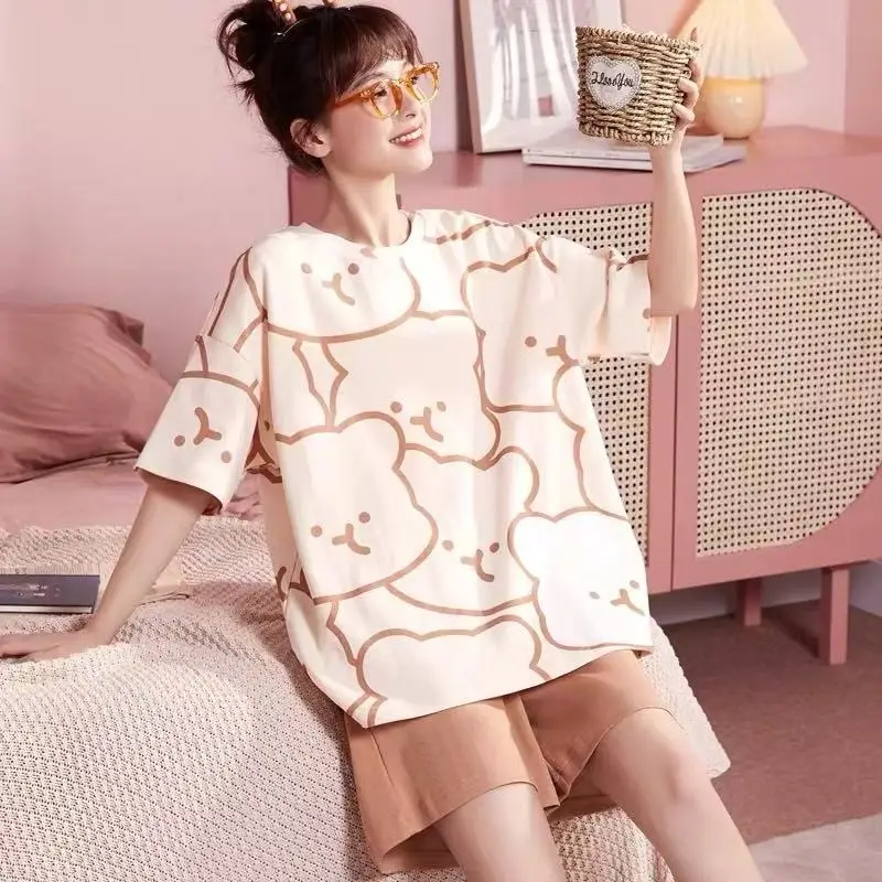 Women Pink Floral Crewneck Pajamas 2025 Summer - Image 47