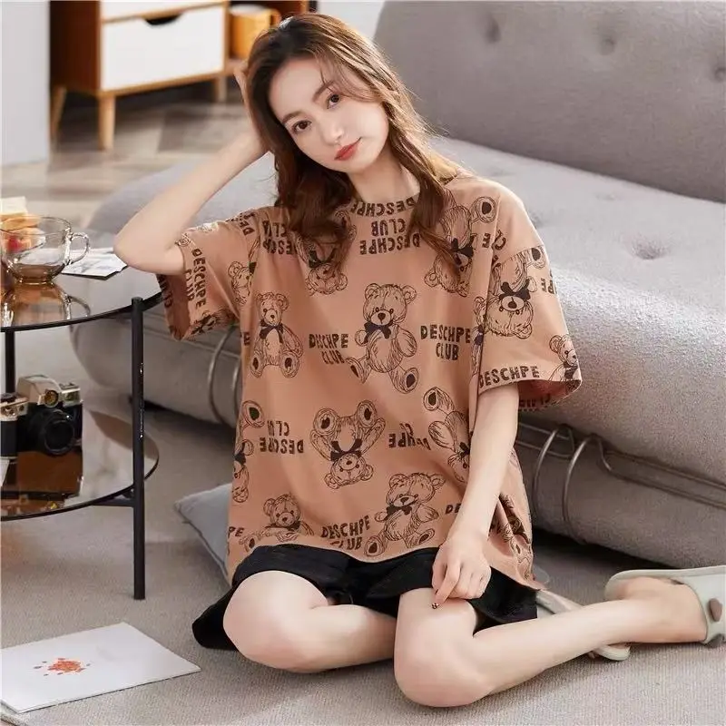 Women Pink Floral Crewneck Pajamas 2025 Summer - Image 49