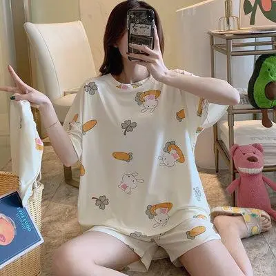 Women Pink Floral Crewneck Pajamas 2025 Summer - Image 5
