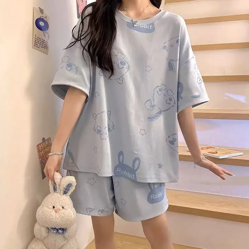 Women Pink Floral Crewneck Pajamas 2025 Summer - Image 52