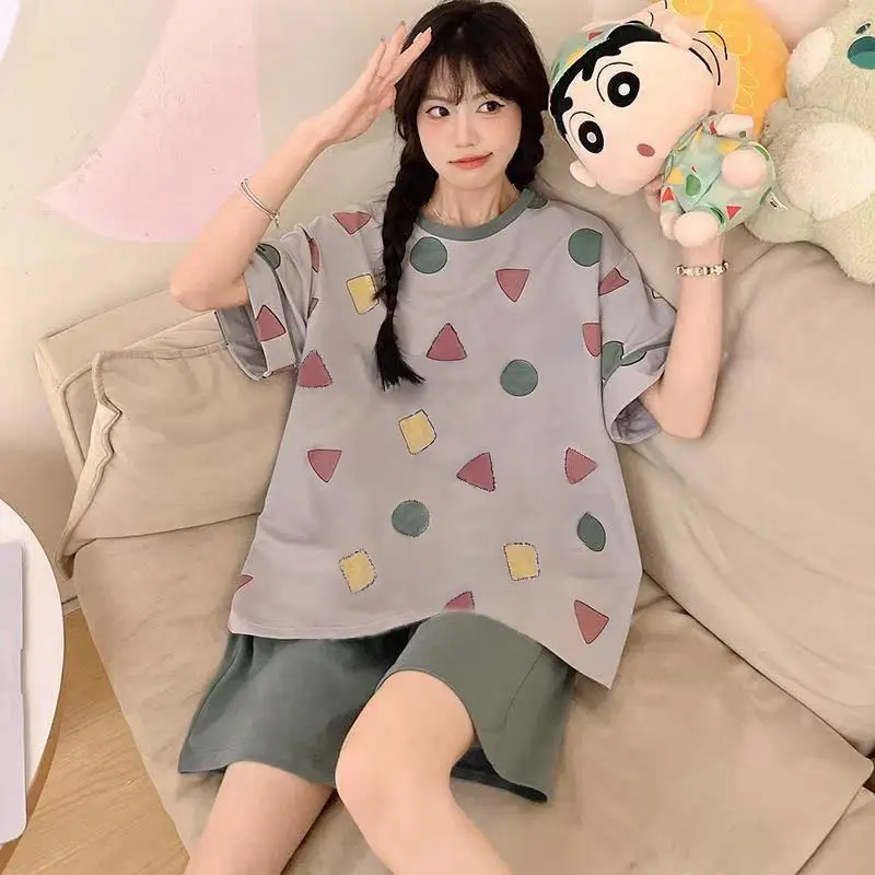 Women Pink Floral Crewneck Pajamas 2025 Summer - Image 53