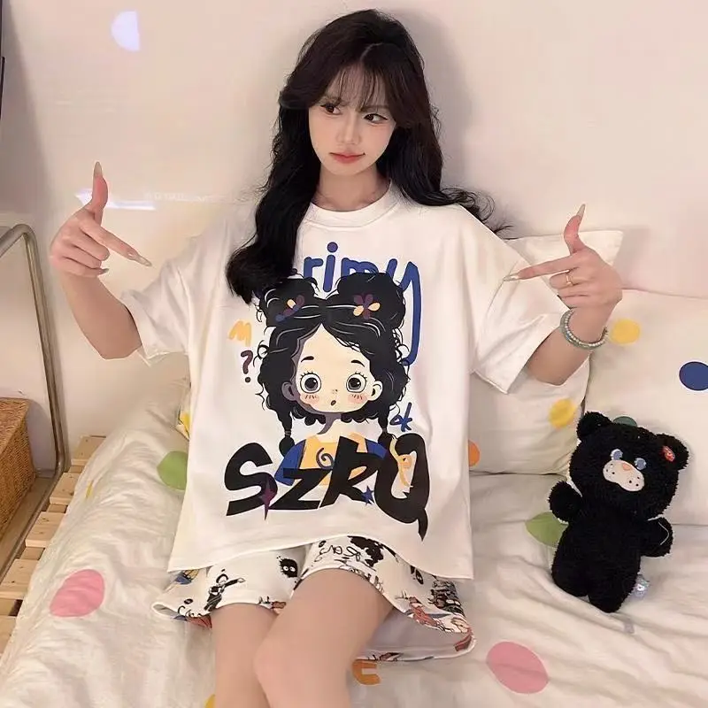 Women Pink Floral Crewneck Pajamas 2025 Summer - Image 58