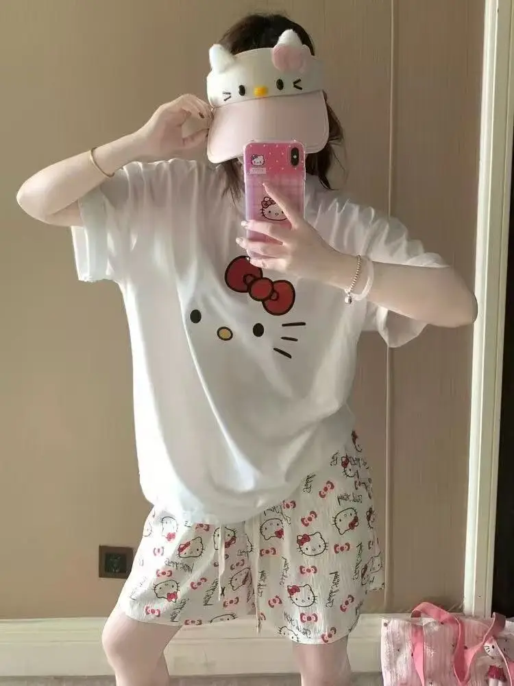 Women Pink Floral Crewneck Pajamas 2025 Summer - Image 59