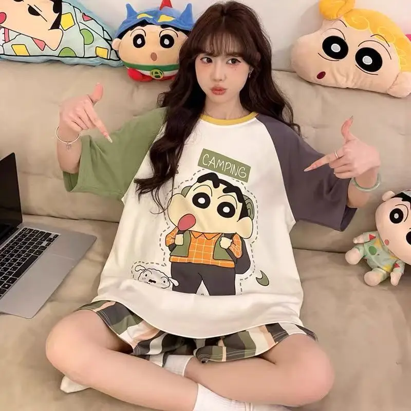 Women Pink Floral Crewneck Pajamas 2025 Summer - Image 60