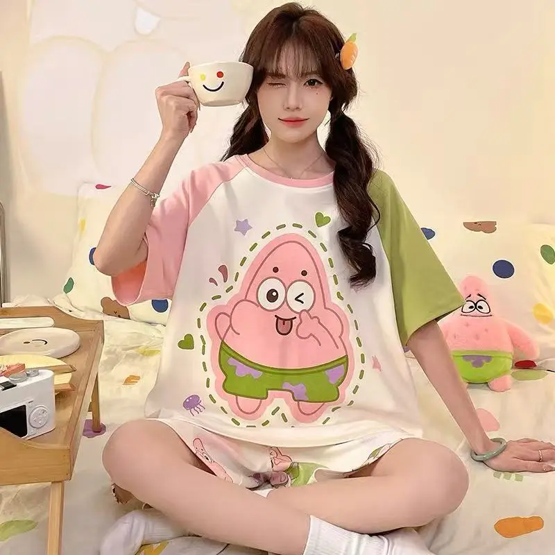 Women Pink Floral Crewneck Pajamas 2025 Summer - Image 61