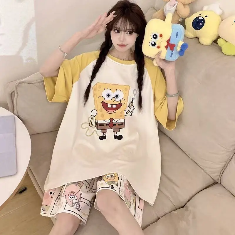 Women Pink Floral Crewneck Pajamas 2025 Summer - Image 62