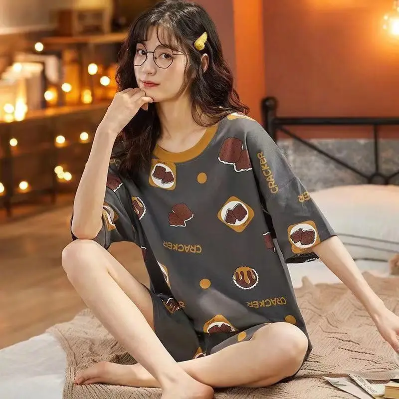 Women Pink Floral Crewneck Pajamas 2025 Summer - Image 7
