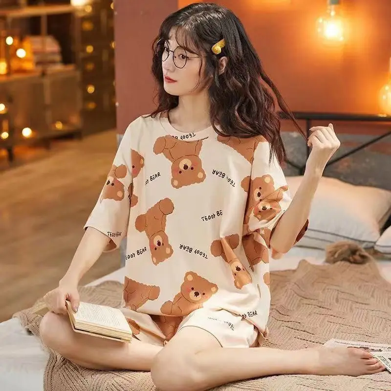 Women Pink Floral Crewneck Pajamas 2025 Summer - Image 8
