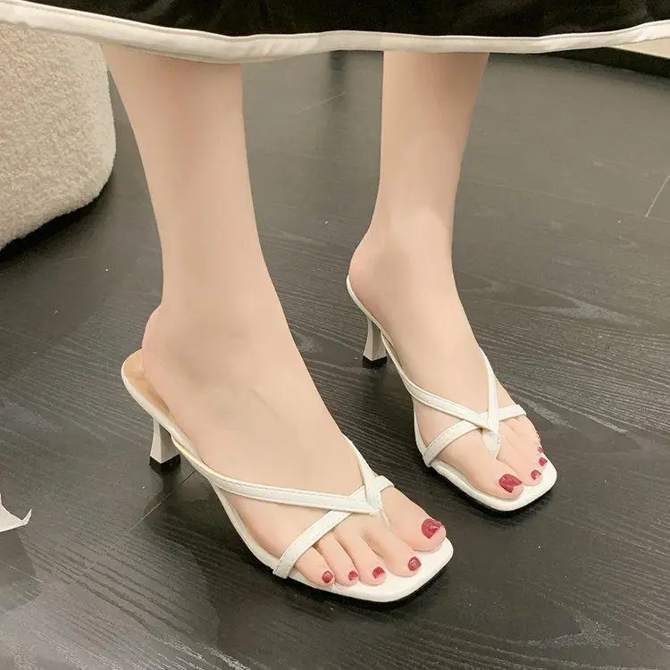 2026 Summer New Style French-Style Thong Sandals, Thin-Heeled Slippers for Women, Outdoor Wear, Square-Toed High-Heeled Flip-Flops - Image 4