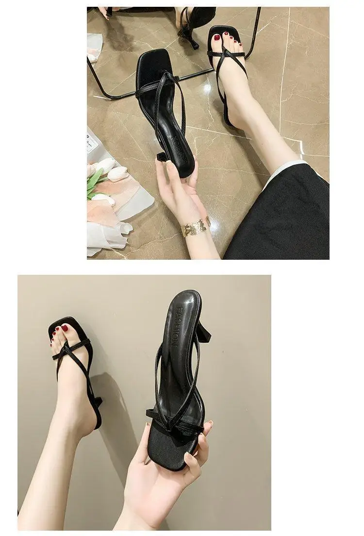 2026 Summer New Style French-Style Thong Sandals, Thin-Heeled Slippers for Women, Outdoor Wear, Square-Toed High-Heeled Flip-Flops — feature 5