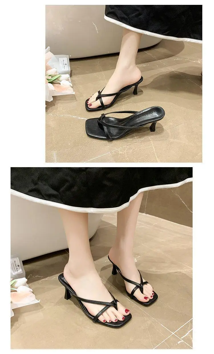2026 Summer New Style French-Style Thong Sandals, Thin-Heeled Slippers for Women, Outdoor Wear, Square-Toed High-Heeled Flip-Flops — feature 6