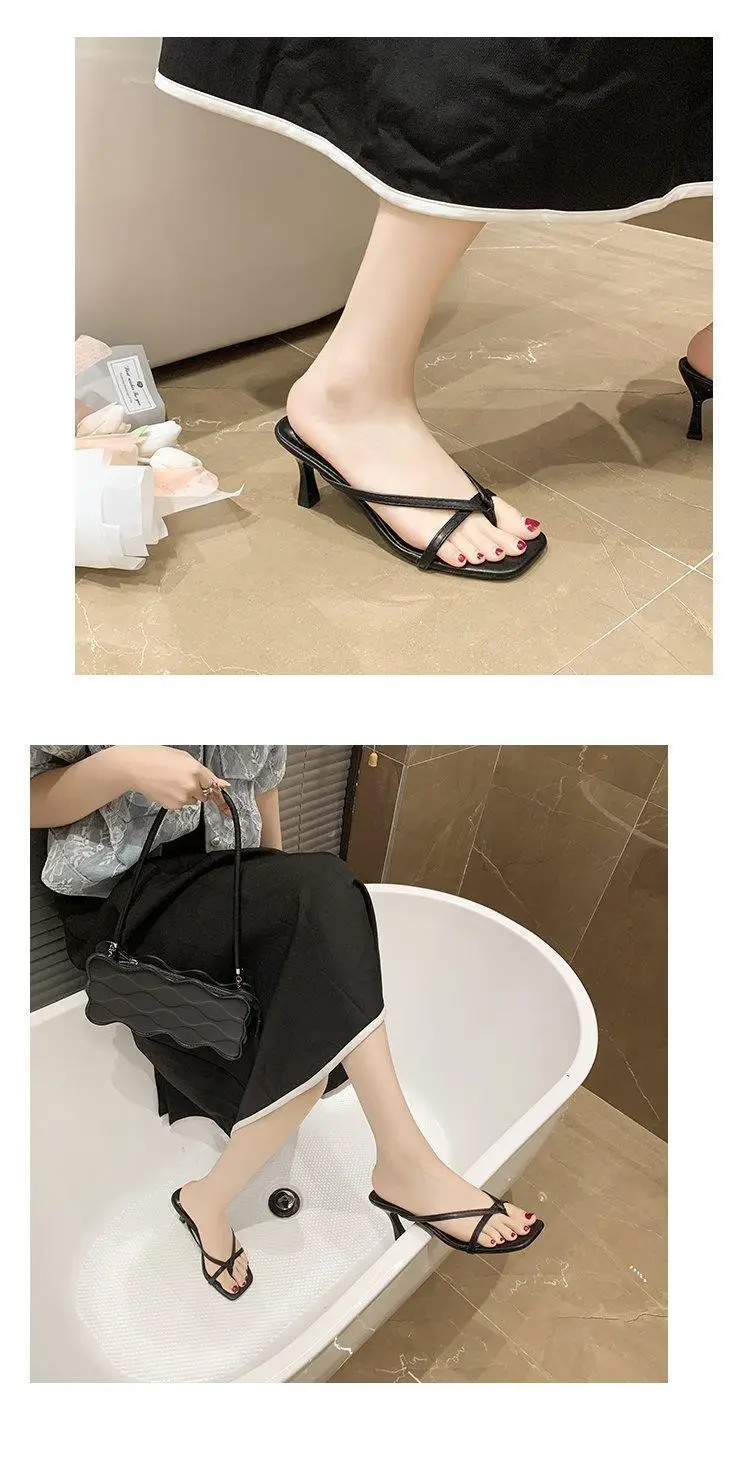 2026 Summer New Style French-Style Thong Sandals, Thin-Heeled Slippers for Women, Outdoor Wear, Square-Toed High-Heeled Flip-Flops — feature 7