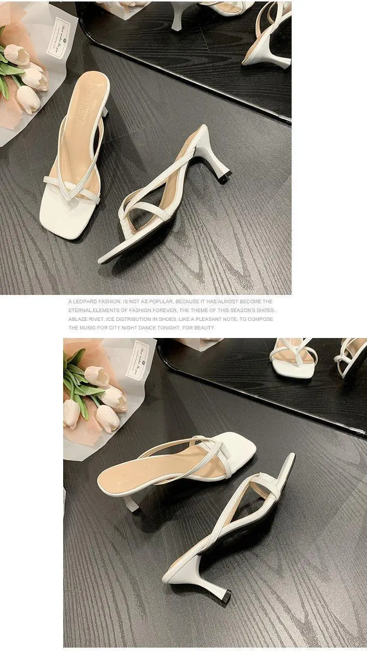 2026 Summer New Style French-Style Thong Sandals, Thin-Heeled Slippers for Women, Outdoor Wear, Square-Toed High-Heeled Flip-Flops — feature 8