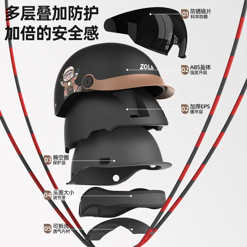 3C Electric Car Helmet Men Women Summer Battery Motorcycle Sunscreen Half Helmet Ear Protection - Image 43