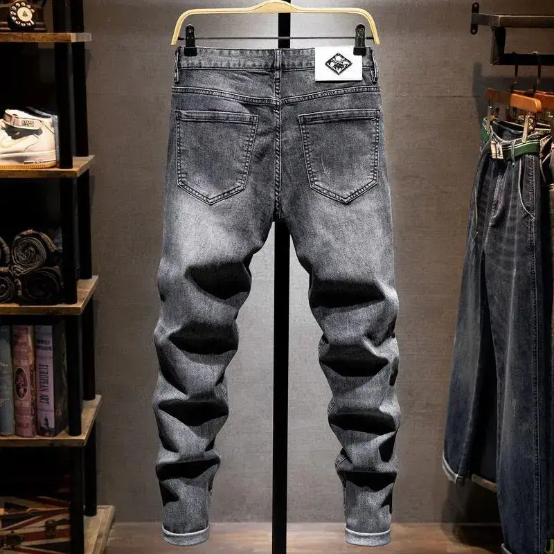 2024 Men Grey Embroidered Slim Fit Jeans - Image 3