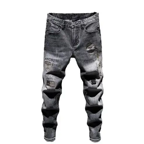 2024 Men Grey Embroidered Slim Fit Jeans - Image 6
