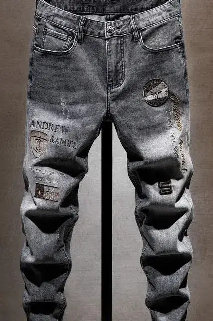 2024 Men Grey Embroidered Slim Fit Jeans — feature 2
