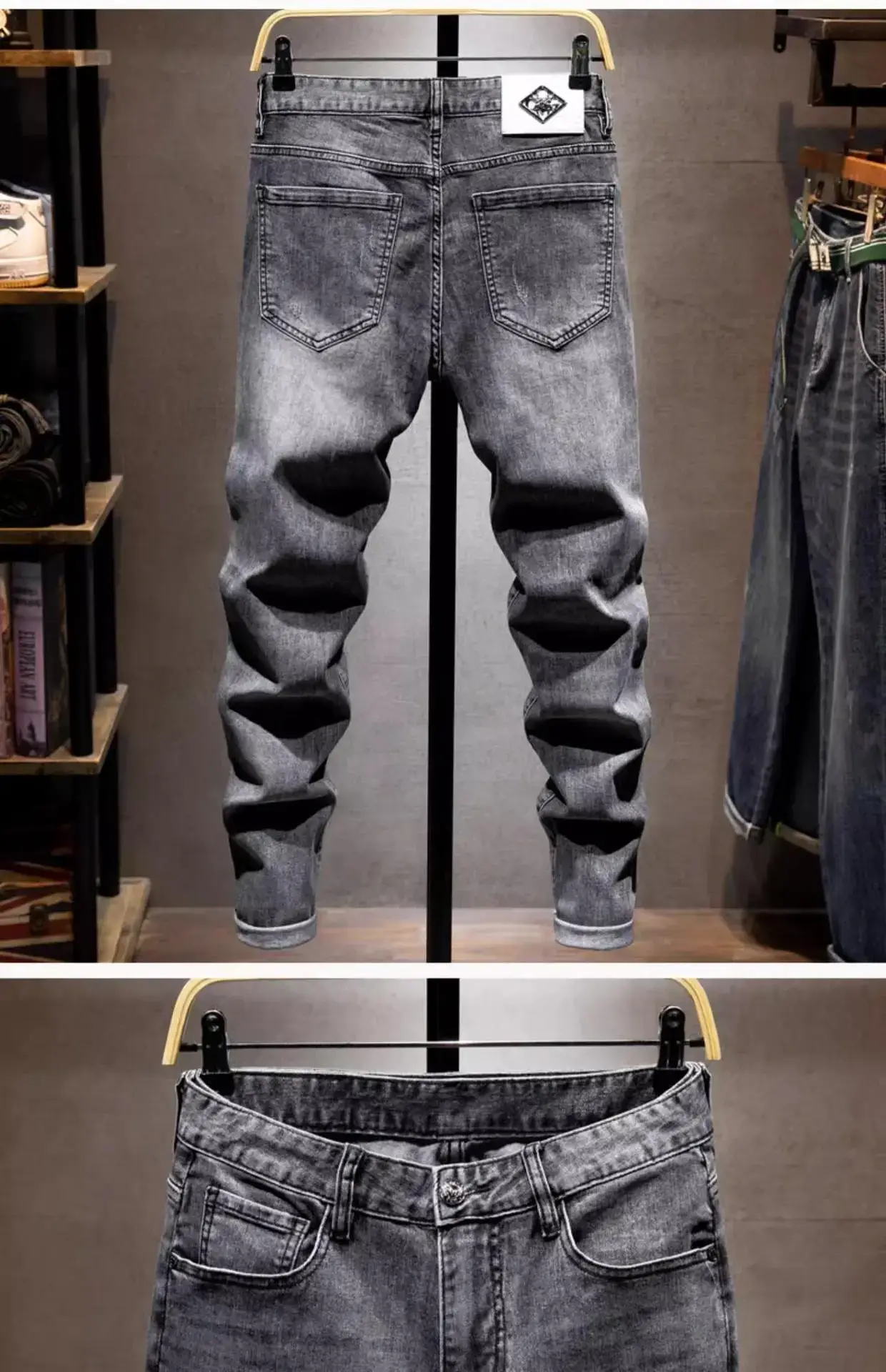 2024 Men Grey Embroidered Slim Fit Jeans — feature 5