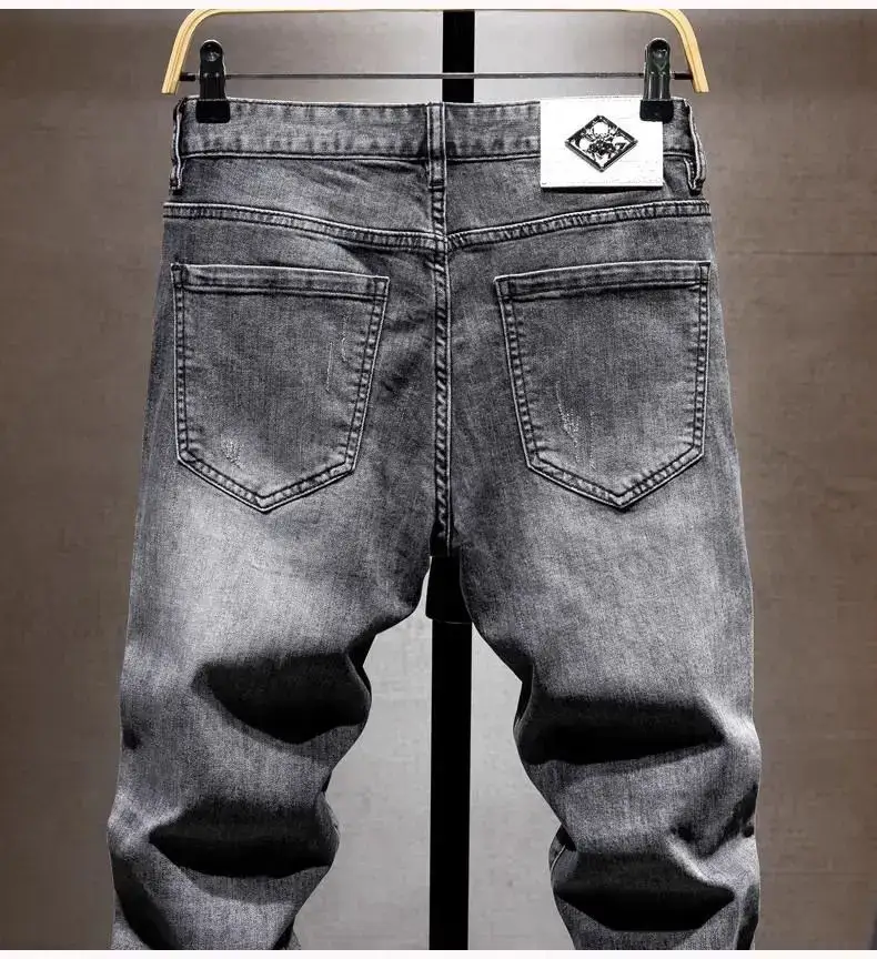 2024 Men Grey Embroidered Slim Fit Jeans — feature 9
