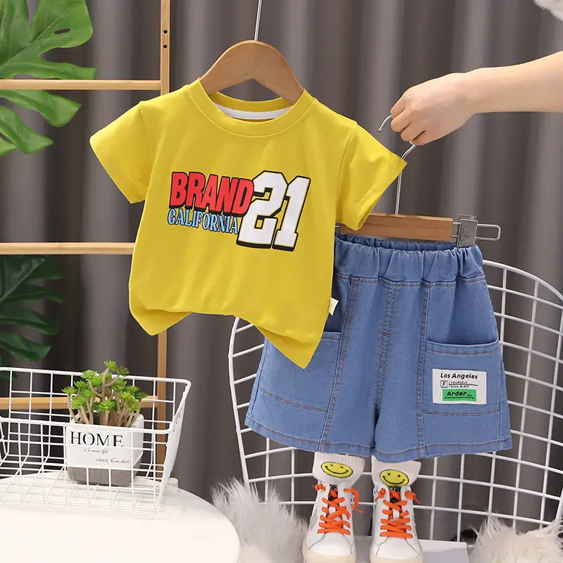Boys Brand21 Red T-Shirt Blue Shorts 2-Piece Set - Image 2