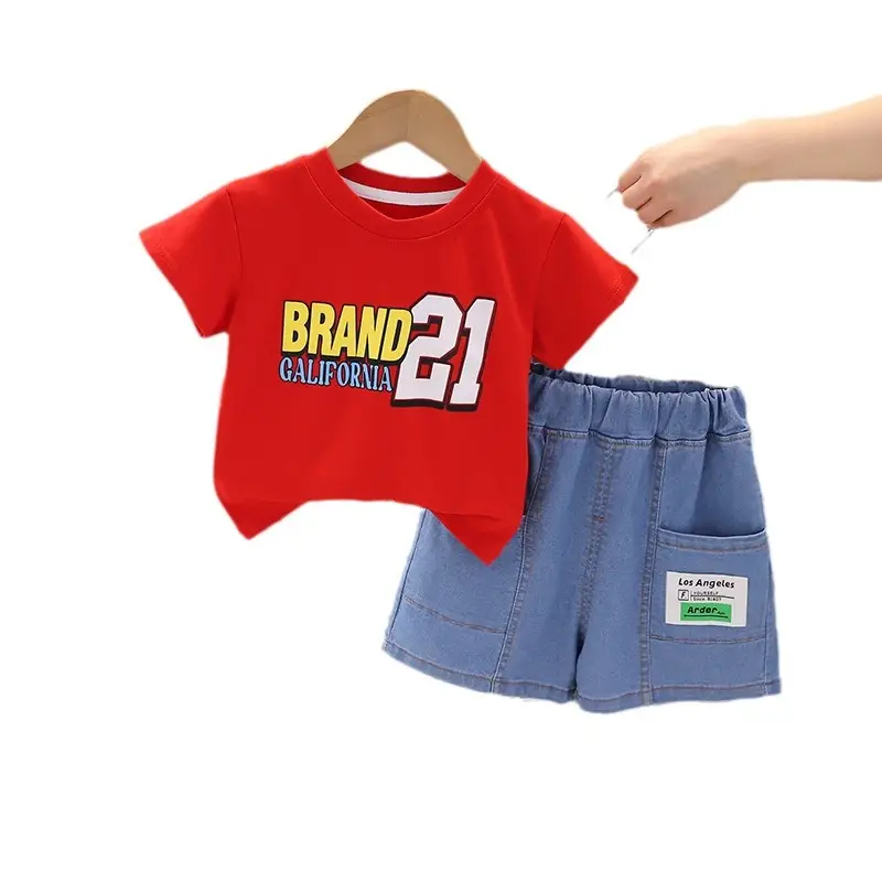 Boys Brand21 Red T-Shirt Blue Shorts 2-Piece Set - Image 6
